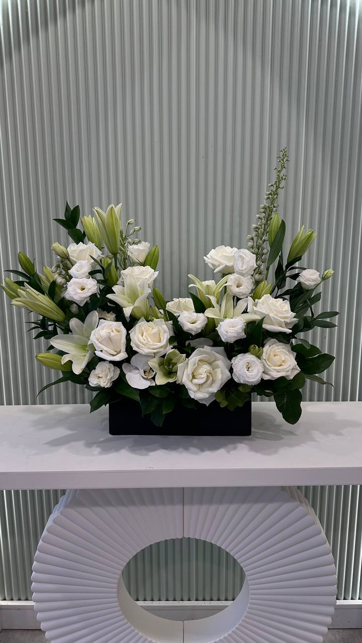 Elegant White Floral Arrangement #4 in Black Vase – Versatile Gift & Décor