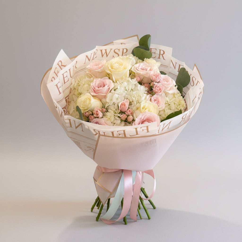 blush pink and ivory rose hydrangea bouquet luxury flower arrangement