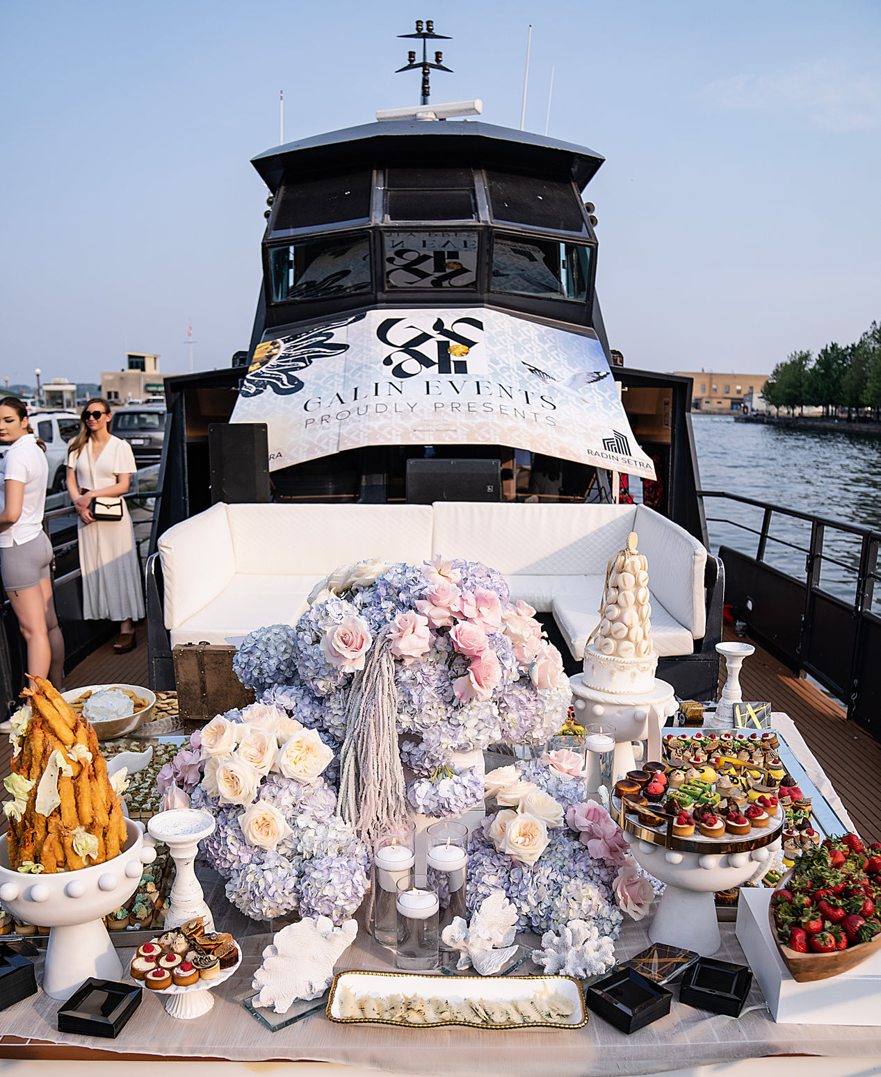 Elegant yacht celebration with premium floral décor overlooking Toronto skyline