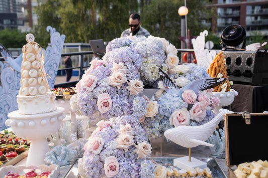 Artistic floral details styled for luxury yacht event décor