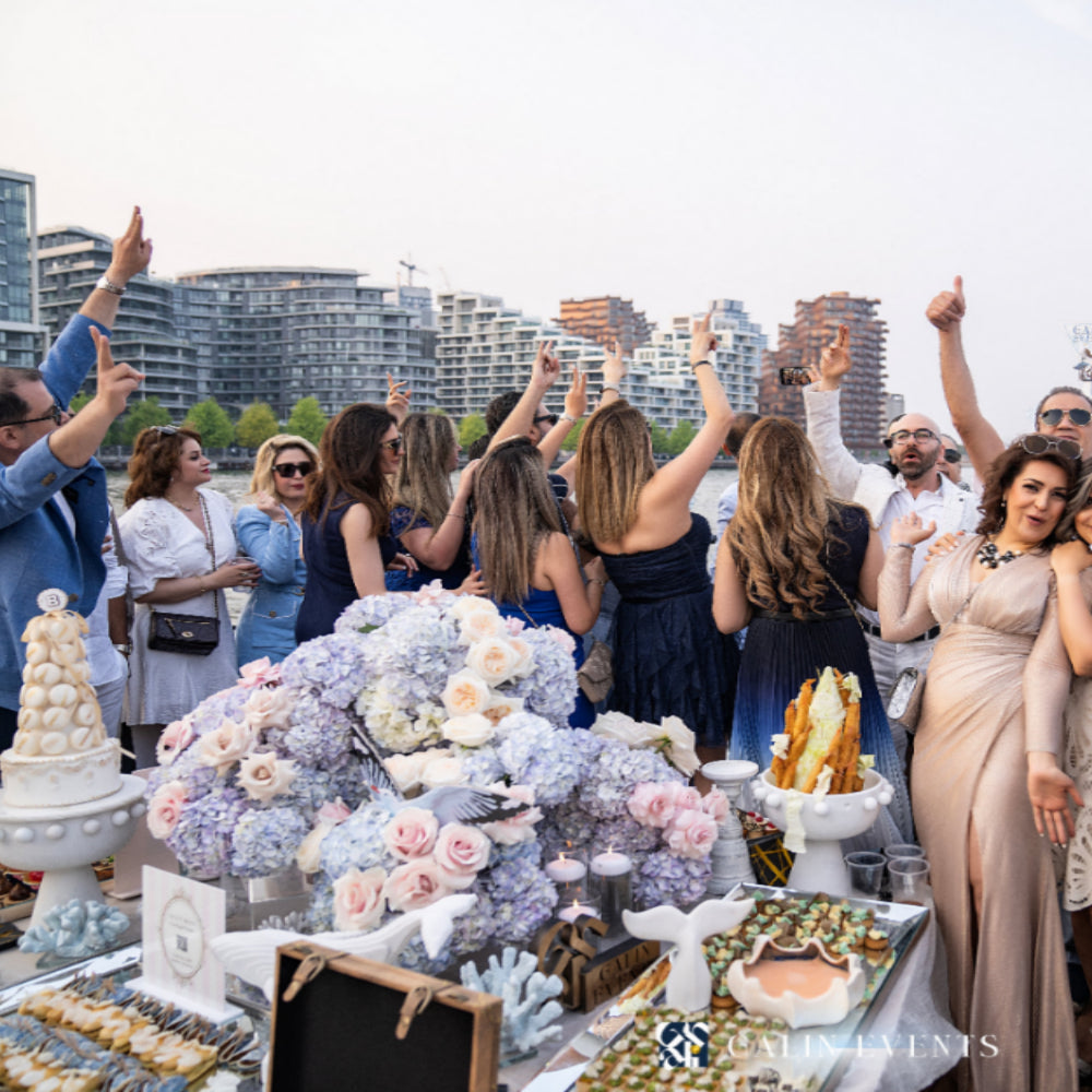 Luxury yacht event with influencers styled by Lotus Land Flower  Boutique
