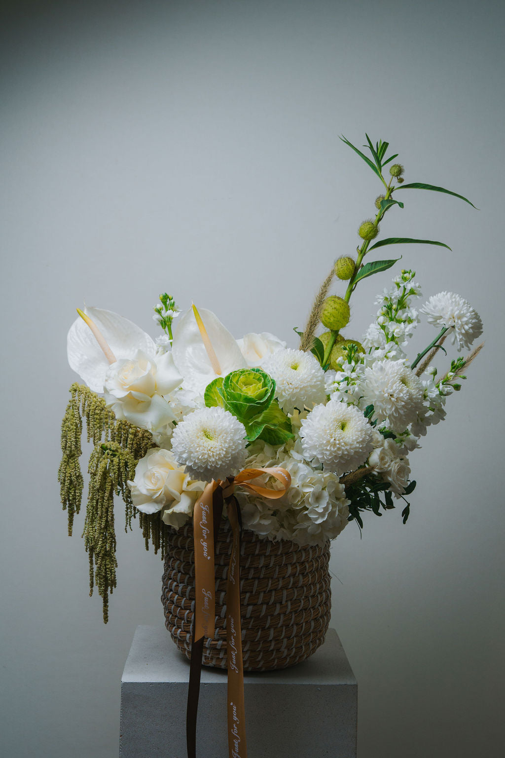 Ivory Serenity — Luxury White Floral Basket