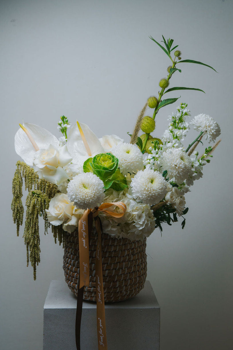 Ivory Serenity — Luxury White Floral Basket