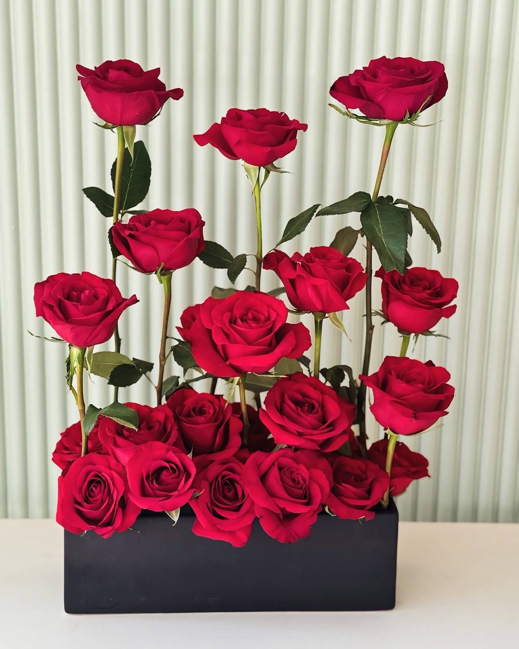 Luxury red rose box floral arrangement with tall and short stems – Aurora , Newmarket delivery